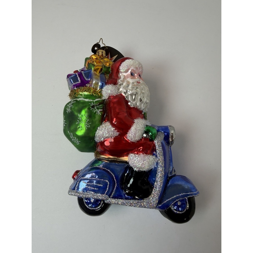Christopher Radko Roaming Holiday Blown Glass Santa Riding Scooter Ornament